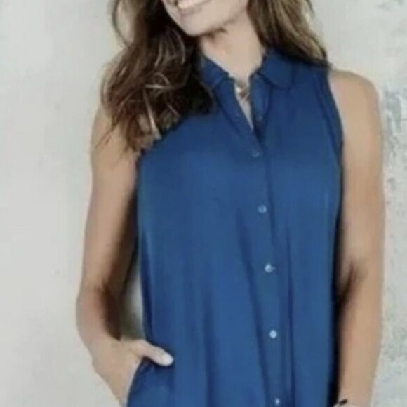 J Jill Swing Dress Size XL Button Down A-Line Pima Cotton Blue - Picture 7 of 7